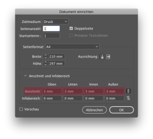 Beschnitteinstellungen in InDesign