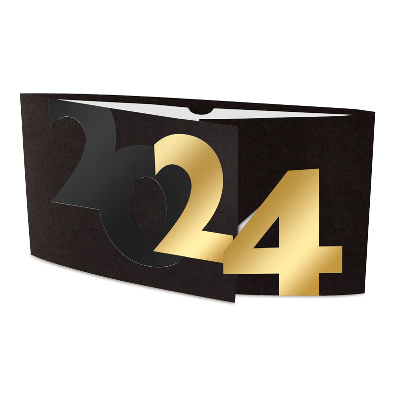 Weihnachtskarten Schwarze Karte Mit Großem Aufdruck 2024, Wobei Die Ziffern 24 Golden Und 20 Schwarz Gehalten Sind.