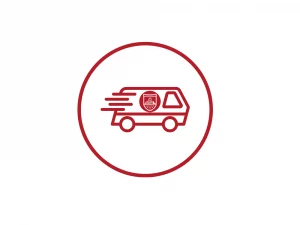 Rotes Symbol Eines Lieferwagens Mit Hemmersbach-Logo In Einem Kreis – Druckerei Hemmersbach