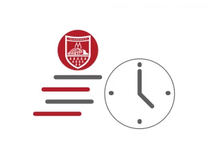 Grafik Mit Rotem Hemmersbach-Wappen Und Grauer Uhr Als Symbol Für Öffnungszeiten – Druckerei Hemmersbach
