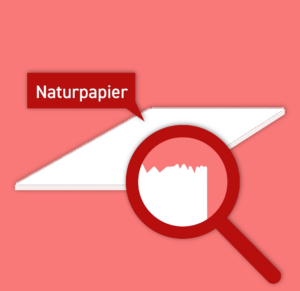 Lupe Vergrößert Die Raue Kante Eines Weißen Blatts Mit Aufschrift &Amp;Quot;Naturpapier&Amp;Quot; Auf Pinkem Hintergrund.