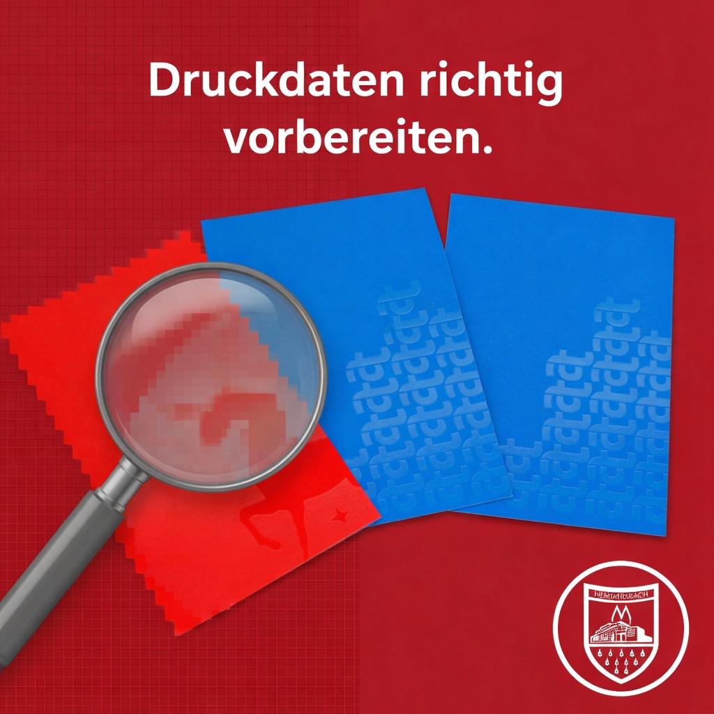 Lupe Liegt Auf Verpixelter Roter Karte Neben Zwei Klaren Blauen Karten, Darüber Steht Ein Deutscher Text.
