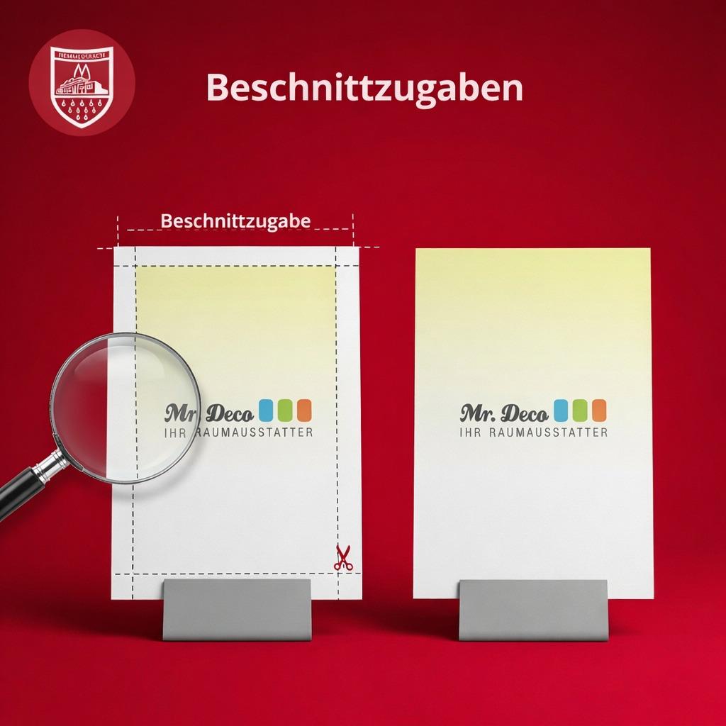 Zwei Drucke Auf Ständern, Einer Mit Markierten Beschnittzugaben Und Lupe, Werden Im Innenraum Präsentiert.