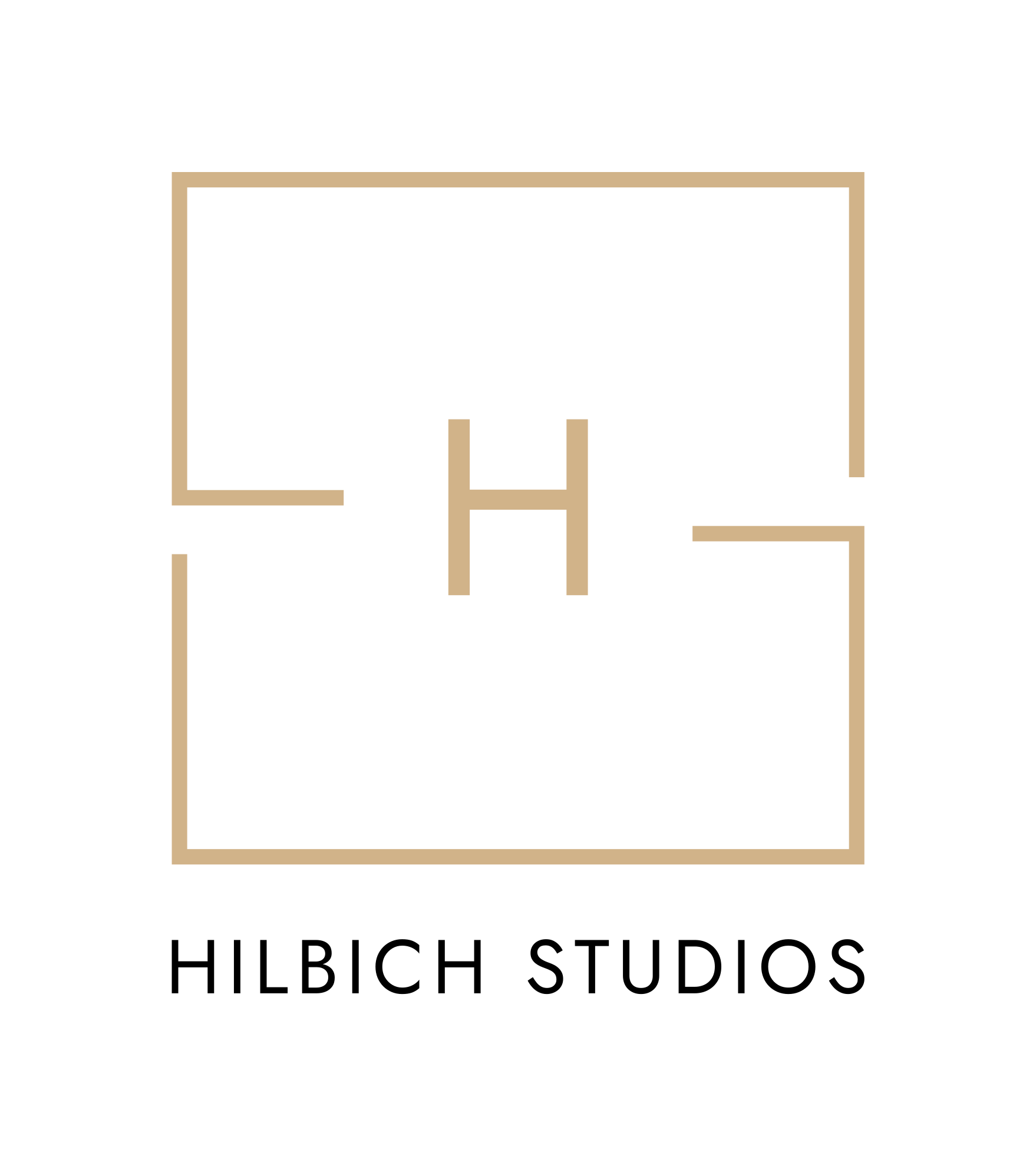 Beiges Geometrisches H-Logo Steht Über Dem Schriftzug &Quot;Hilbich Studios&Quot; Vor Weißem Hintergrund.